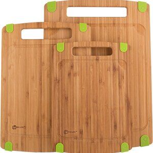 3 Piece Triple-Ply Warp Resistant All Natural Bamboo Cutting Board with Juice Gr